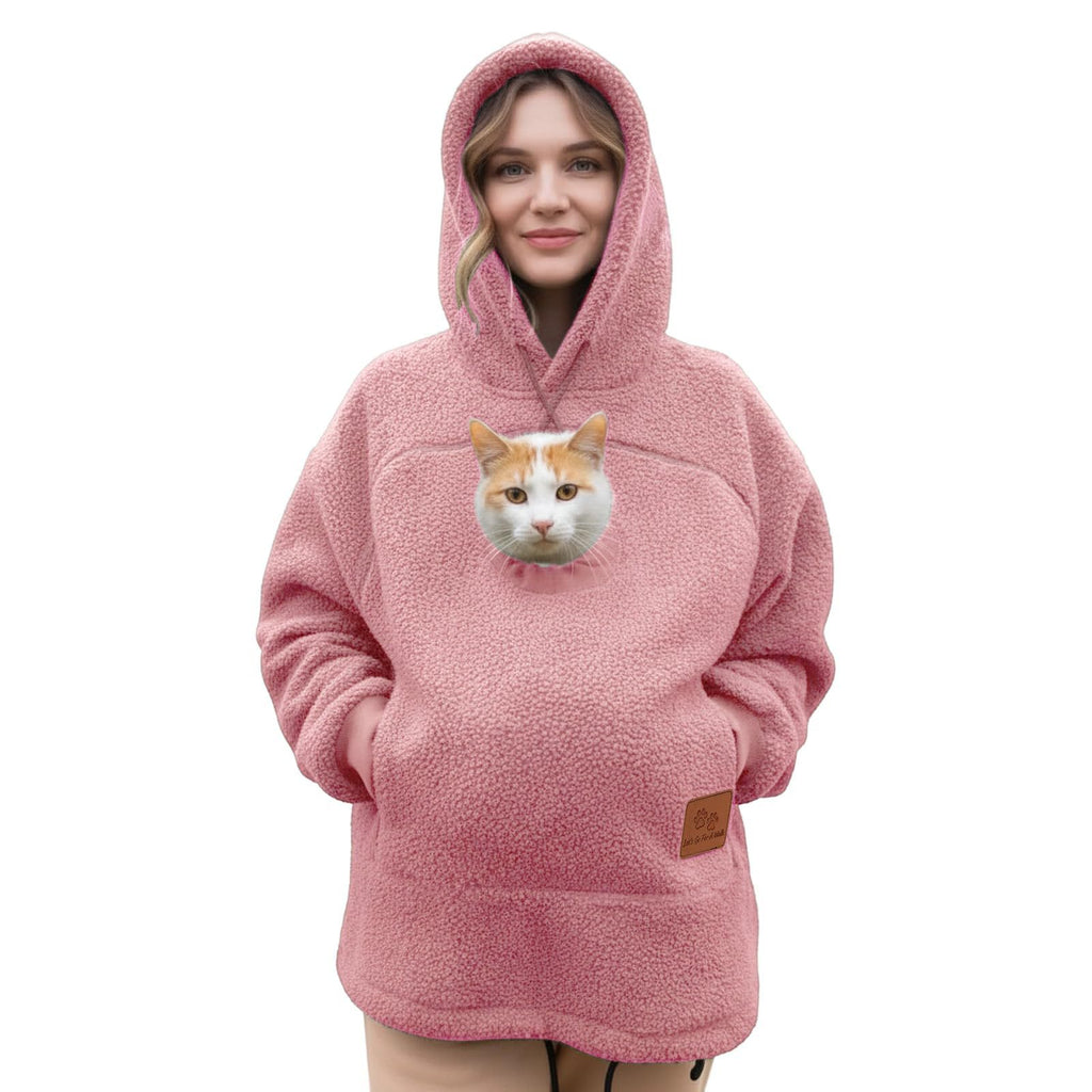 Sudadera Kangapaw rosa con gato asomando por la ventana